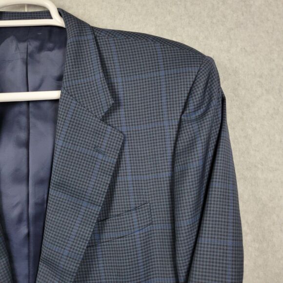 Davide Cenci 100% Wool Blue Check Rayon Lined LS Notch Suit Jacket Blazer 54R - Picture 4 of 12